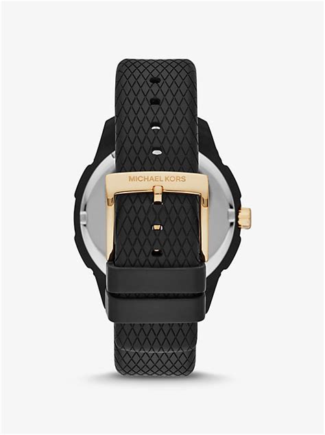 michael kors ryder embossed silicone and gold-tone watch|Gold.